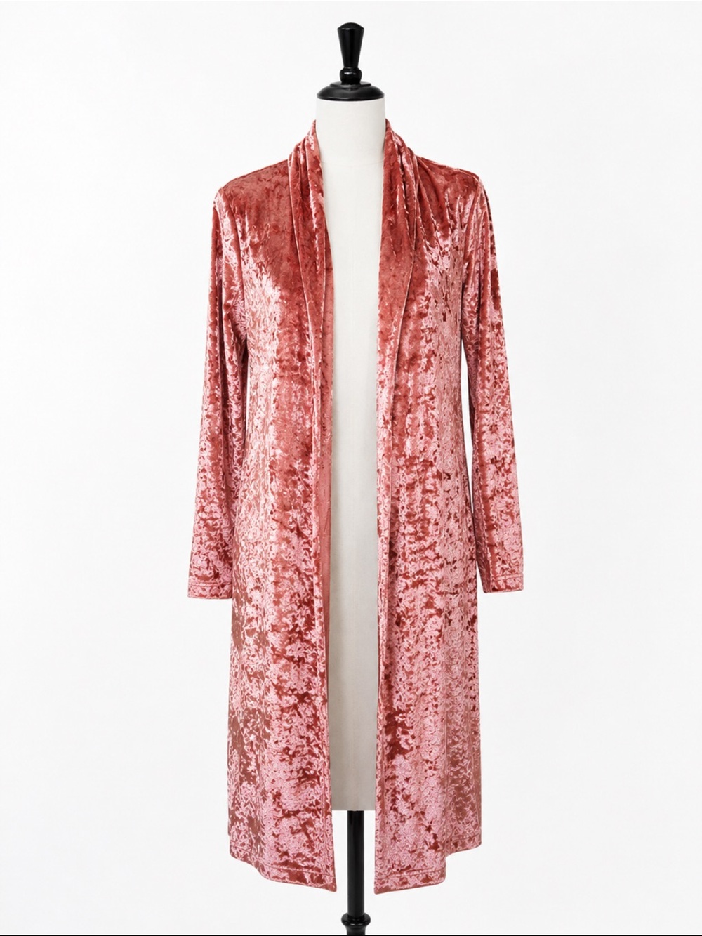 Dusty Rose Crushed Velvet Open Front Duster Cardigan M